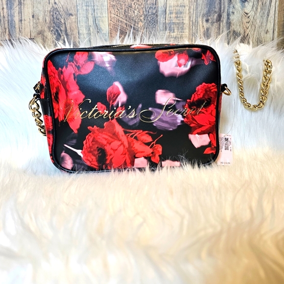 Victoria's Secret Handbags - NEW Victoria's Secret 2019 Holiday Floral Rose Crossbody Purse Gold Chain